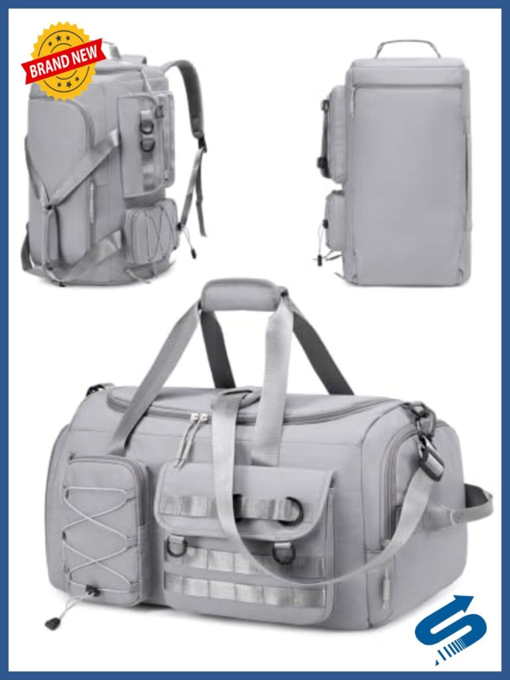 40L Convertible Gym Duffle Bag Nylon with Shoe & Wet Compartment